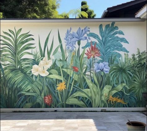 Exterior Murals, Creative Wall Painting, Garden Mural, Boho Art Drawings, Wall Murals Painted, Outdoor Wall Art, Tropical Art, Large Abstract Painting, Window Painting