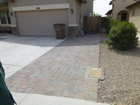 Paver Driveway Extension Call us for free estimate! 623-776-5314 Driveway Extension Ideas, Driveway Pavers Extension, Driveway Extension, Outdoor Patio Pavers, Diy Driveway, Pavers Diy, Landscape Pavers, Paver Designs, Driveway Design