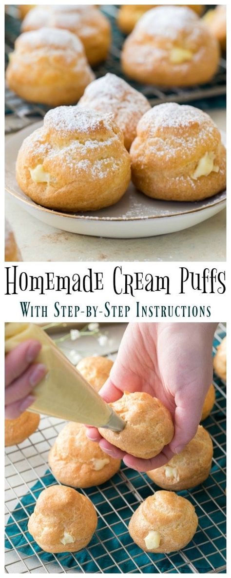 Pate A Choux Recipe, Choux Recipe, Cream Puffs Recipe Easy, Resep Puff Pastry, Homemade Cream Puffs, Cream Puffs Easy, Easy Brownie, Eclair Recipe, Cream Puff Recipe