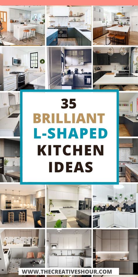 Discover inspiring L-shaped kitchen designs with island layouts, perfect for modern interior design. Explore ideas for cabinets, seating, and floorplans to transform your space into a stylish haven for diner family rooms. L Cabinet Kitchen, L Shaped Kitchen Wood Cabinets, Kitchen With U Shaped Island, Open Plan Kitchen Layout Ideas, L Shaped Kitchen With Island Sink, Farmhouse Kitchen L Shape, Island For L Shaped Kitchen, Kitchen Design L Shape With Island, L Shaped Kitchen Decor