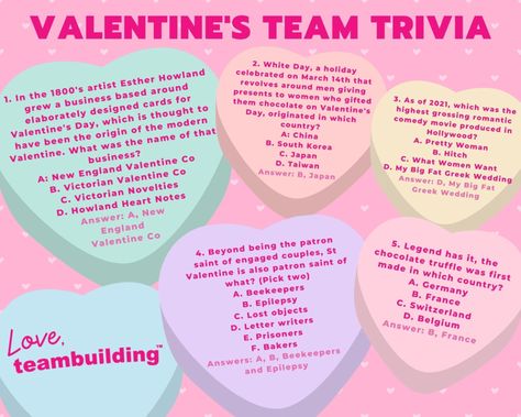 Team Building Questions, Valentines Day Office, Coworkers Valentines, Meeting Ideas, Team Activities, Galentines Party, Valentine's Day Games, Ice Breaker Games, Building Activities