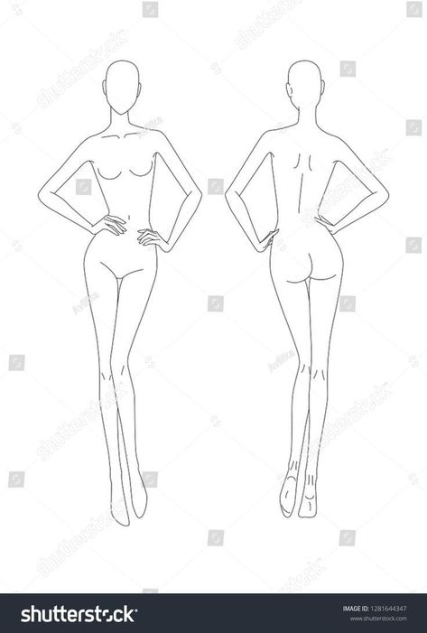 Fashion Model Illustration Template Front And Back, Back Pose Fashion Illustration, Fashion Body Sketch Front And Back, Fashion Model Poses Back View, Model Drawing Poses Fashion Sketches Front And Back, Female Fashion Figure Template Front And Back, Front And Back Fashion Template, Fashion Crouqui Poses, Fashion Sketch Front And Back