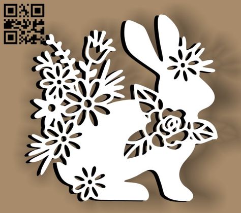 Rabbit With Flowers, Lézervágott Fa, Cnc Router Projects, Rabbit Vector, Router Projects, Pillow Crochet, Cnc Engraving, Free Vector Files, Stencil Printing