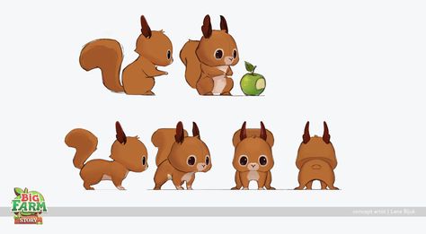 ArtStation - Animal Concepts For Big Farm Story - Part 2, Lana Bijuk Squirrel Character, Squirrel Illustration, Character Turnaround, Big Farm, Character Design Sketches, Toy Art, Baby Squirrel, Game Character Design, Cute Cartoon Animals