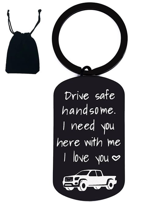 PRICES MAY VARY. ♥ Ideal gift for driver: Drive Safe Handsome I Need You Here With Me. Specially engraved a truck shape to give truck owners a unique gift. Personalize your gift further with this engraved stainless key chain. ♥ Perfect Gifts for Different Occasions: A cute present that can be given to a boyfriend or husband on birthdays, anniversaries, Valentine's Day, or any occasion. ♥ Drive Safe Keychain: A meaningful reminder for your loved one's safety on the road, making it both a sentimen Gifts For Car Guys, Keychain For Boyfriend, Drive Safe Keychain, New Truck, Car Drive, Here With Me, Cute Presents, Valentine Anniversary, Truck Car