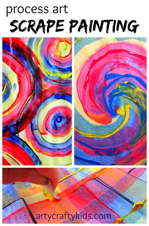 Arty Crafty Kids: Process art for kids! great for colour mixing and playing with shapes. Process Art For Middle School, Scraping Paint, Process Art For Kids, Colors Preschool, Special Needs Art, Scrape Painting, Classe D'art, Patterns Art, Shapes Preschool