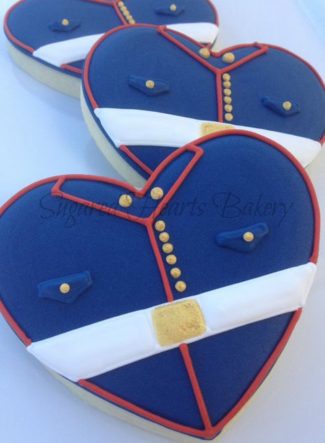 Heart Wedding Cookies, Marine Corps Wedding, Military Cake, Usmc Wife, Patriotic Cookies, Marine Wedding, Cookie Decoration, Marine Wife, Military Wedding