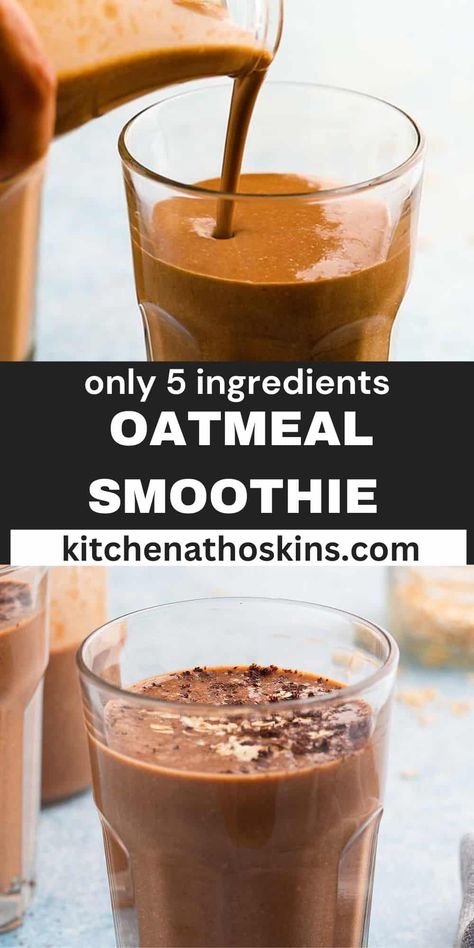 This Oatmeal Smoothie tastes like a chocolate milkshake - It is sweet, creamy, decadent, filling, rich and made with just 5 ingredients. Smoothies With Oatmeal, Healthy Chocolate Oatmeal, Oatmeal Desserts, Quinoa Smoothie, Oatmeal Smoothies Healthy, Oatmeal Shake, Healthy Morning Smoothies, Oatmeal Dessert, No Bake Oatmeal Bars