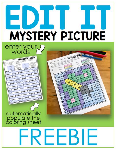 Editable Color By Sight Word Mystery Pictures and a FREEBIE - Differentiated Kindergarten Mystery Pictures Free, Sight Word Stations, Color By Sight Word, Differentiated Kindergarten, Sight Word Coloring, Mystery Word, Mystery Pictures, Sight Word Activities, Hidden Pictures