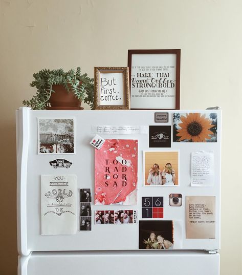 Taylor Tippett's fridge Chicago Top Of Fridge, Refrigerator Decor, Fridge Decor, Happy October, Apartment Life, Room Aesthetic, Candy Corn, Apartment Living, First Home