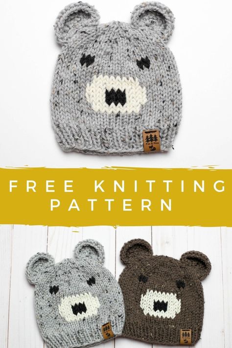 Bear Ears Hat Free Knitting Pattern, Free Knitting Patterns Toddler Hats, Bear Hat Knitting Pattern, Animal Hat Knitting Patterns, Knit Bear Hat Pattern Free, Knitted Animal Hats, Knit Bear Pattern Free, Christmas Hat Knitting Patterns Free, Baby Knit Hat Pattern Free