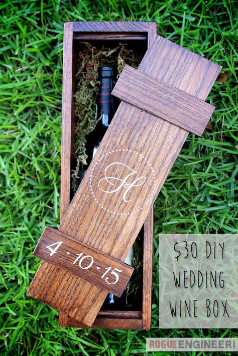 DIY Wedding Wine Box | Free Plans | under $30 #diyprojects #diyideas #diyinspiration #diycrafts #diytutorial Wine Box Diy, Kids Woodworking Projects, Wine Box Wedding, Woodworking Plans Patterns, Woodworking Projects Furniture, Diy Wedding Gifts, Woodworking Projects For Kids, Wedding Wine, Woodworking Plans Diy