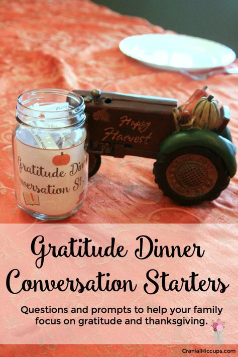 These Dinner Conversation Starters will get your family talking more about gratitude and help you focus on giving thanks. Gratitude Dinner Ideas, Relief Society Gratitude Dinner, Mops Games, Gratitude Party, Thanksgiving Conversation Starters, Dinner Conversation Starters, Gratitude Ideas, Thankful Activities, Conversation Starter Questions