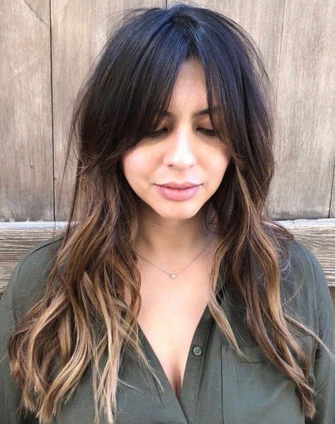 Long Centre-Parted Messy Cut #haircutsforlongcurly Fringe Ideas, Bangs Inspiration, Bardot Bangs, Long Haircuts With Bangs, Kenra Color, Bangs Fringe, Layered Haircuts With Bangs, Long Haircuts, Bangs Long