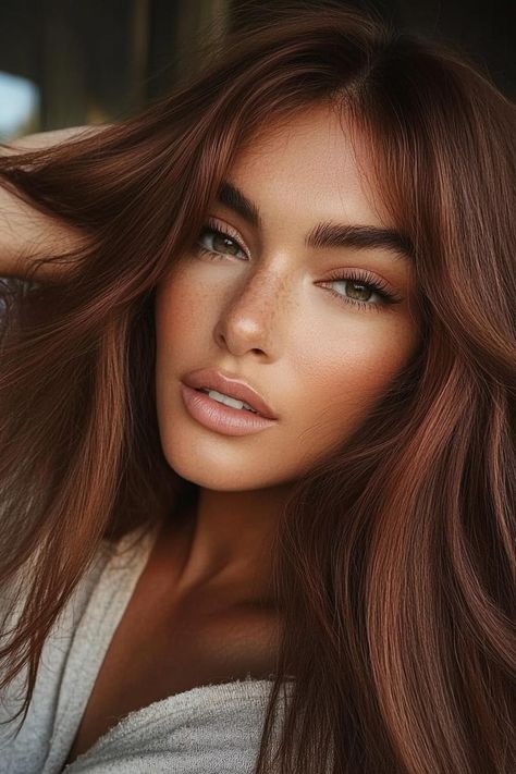 autumn hair color, fall hair ideas, brunette hair Brown With Auburn Undertones, Cool Reddish Brown Hair, Golden Chestnut Brown Hair, Deep Autumn Hair Color Ideas, Chestnut Hair Colors, Fall Red Hair Color Autumn, Autumn Hair Colors, Amber Hair Colors, Fall Hair Colors For Brunettes