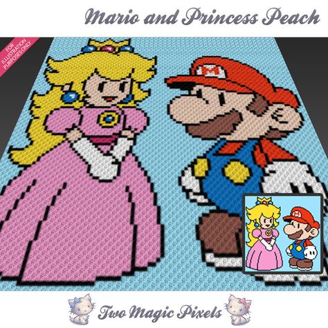 Mario and Princess Peach crochet blanket pattern; c2c, cross stitch graph; pdf download; no written counts or row-by-row instructions by TwoMagicPixels, $3.99 USD Two Magic Pixels, Cross Stitch Graph, Mario Crochet, Cross Stitch Knitting, C2c Crochet Pattern Free, Sc Crochet, Character Blankets, Mario And Princess Peach, Nerd Crafts