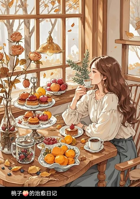 Girl Cooking Illustration, Anime Cooking Aesthetic, Plants Journal, Anime Kitchen, Baking Drawing, Cottage Core Girl, Mother Style, Cartoon Chef, Kitchen Illustration