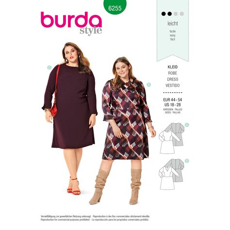 Burda 6255 Women's Dresses sewing pattern Burda Patterns Free, Scoop Neckline Dress, Burda Sewing Patterns, Dresses Sewing, Plus Size Patterns, Sewing Projects Free, Sewing Pattern Shop, Burda Patterns, Shoulder Bags Pattern