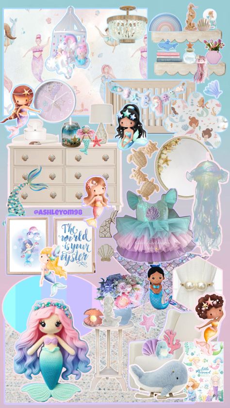 Pastel and mermaid themed nursery for a baby girl. Mermaid Themed Nursery, Pastel Mermaid, Themed Nursery, Nursery Themes, Girl Nursery, Mermaid, Nursery, Pastel