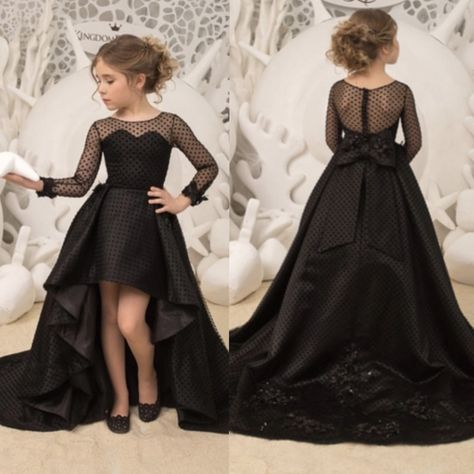 Party Dresses Long Sleeve, Kids Prom Dresses, Girls Pageant Gowns, Party Dresses Long, Black Flower Girl Dress, Byakuya Togami, Frocks Design, Kids Dress Collection, Cheap Flower Girl Dresses