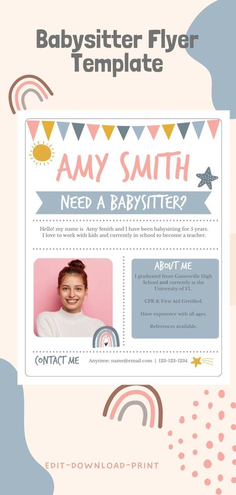 Babysitter Flyer Template, Babysitter Services, Childcare Services, Easy to use template, Editable Babysitting Prices Chart, Cadette Girl Scout Badges, Babysitting Hacks, Babysitting Kit, Babysitting Flyers, Daycare Setup, Teen Resume, Baby Siting, Babysitting Activities