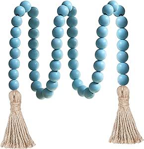 Meplait 39in Wood Bead Garland Farmhouse with Tassels,Versatile Prayer Beads Boho Chic Wall Hanging Home Decor (Blue) Home Decor Blue, Wooden Bead Garland, Hanging Home Decor, Country Decor Rustic, Bead Garland, Black And White Decor, Wood Bead Garland, Boho Wall Hanging, Whimsical Decor