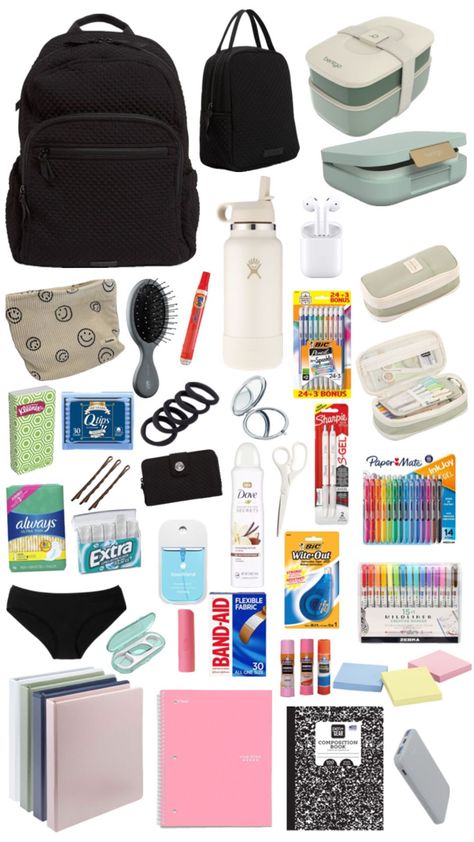 Middle School Essentials, School Emergency Kit, School Backpack Essentials, Middle School Survival, Preppy School Supplies, Everyday Bag Essentials, Pretty School Supplies, School Survival Kits, School Bag Essentials