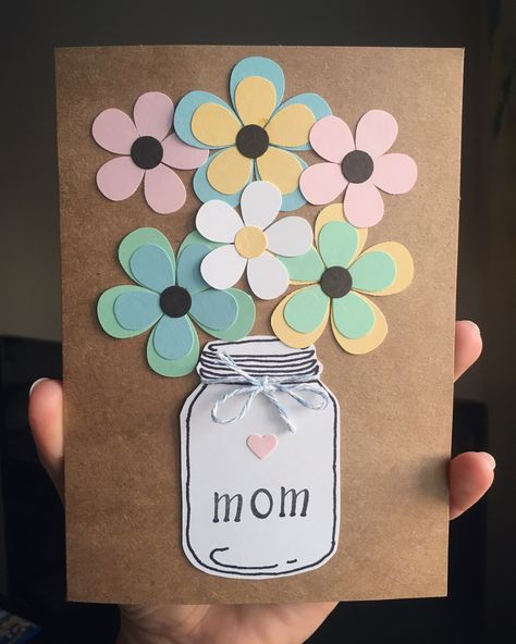 Mason jar Mother’s Day card Homemade Card Mothers Day, Mother’s Day Homemade Card Ideas Easy, Mothers Day Crafts For Kids Cards, Mother's Day Cards Homemade, Mothers Day Cards Craft Easy, Mother Day Gift Ideas Easy, Handmade Cards For Mother’s Day, Card For 8 Mart, Easy Diy Mother’s Day Card