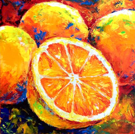 Orange Fruit Painting, Citrus Painting, Oranges Painting, Orange Acrylic Painting, Acrylic Palette, Painting Orange, Artwork Acrylic, Palette Knife Art, Food Artwork