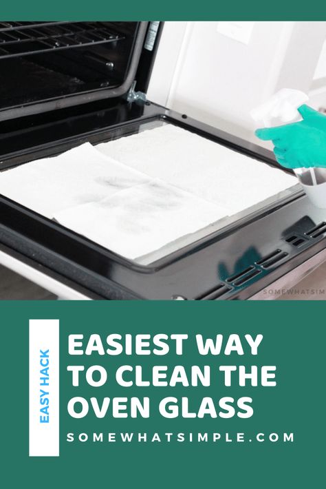 I'm going to show you two different way how to clean the oven glass door to get it looking like new again! These easy ways to clean your oven glass and the inside of your oven, will get that stubborn, baked-on food off in no time! via @somewhatsimple How To Clean Inside Oven Door Window, Cleaning Oven Glass Door, How To Clean Glass Oven Door, Clean Inside Oven Glass Door, How To Clean An Oven Door Window, Oven Door Cleaning Hacks, Best Way To Clean Oven Glass Door, Oven Glass Cleaning Hacks, How To Clean My Oven