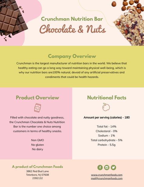 Consumer Product One Pager Proposal Template Visme One Pager Examples, One Pager Design, Customer Persona, Customer Journey Mapping, One Pager, Problem Statement, Journey Mapping, Nutrition Bars, Chocolate Nuts