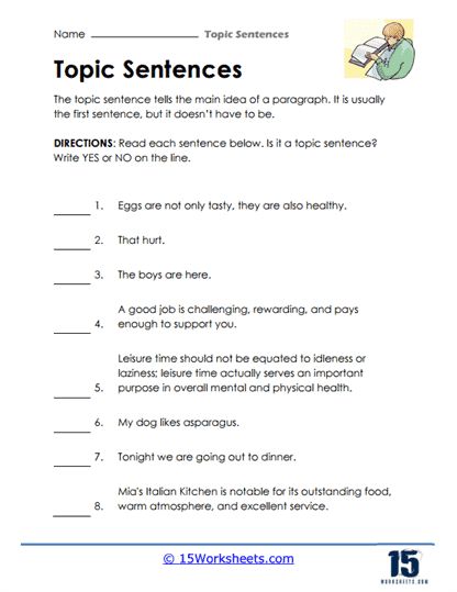 Topic Sentences #1 Worksheet - 15 Worksheets.com Topic Sentence Worksheet, Paragraph Worksheets, Sentence Worksheet, Sentences Worksheet, Worksheets For Grade 3, 1 Worksheet, Topic Sentences, 4th Grade Writing, Practice Writing