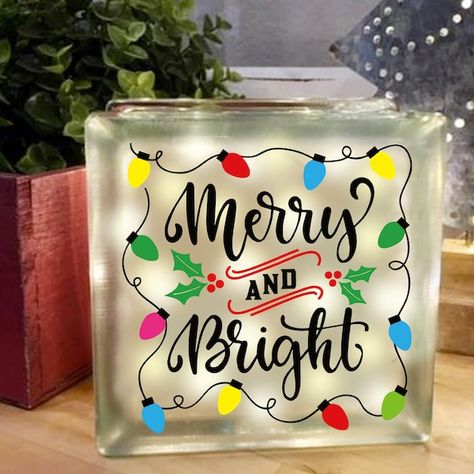 Christmas Glass Blocks, Decorative Glass Blocks, Glass Block Crafts, Cowboys Svg, Reindeer Lights, Lighted Glass Blocks, Christmas Blocks, Block Craft, Glass Cube