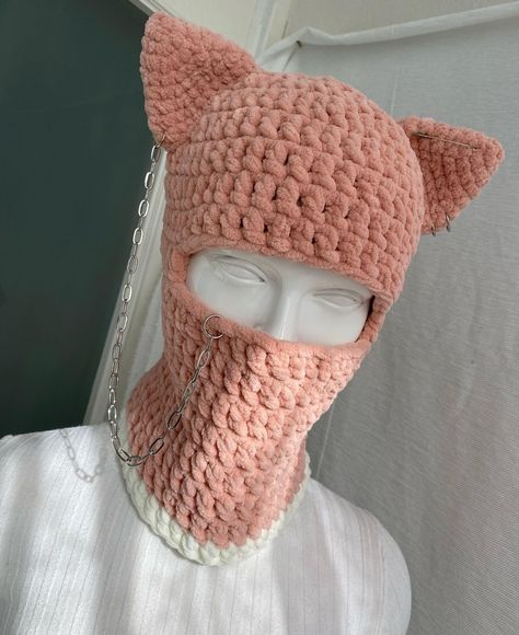 Ski Mask Fashion, Bunny Balaclava, Cat Masks, Crochet Mask, Witchy Crafts, Beginner Crochet Projects, Cat Mask, Painted Clothes, Ski Mask