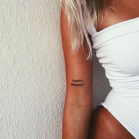 Arm Writing Tattoo, Above Elbow Tattoo, Bicep Tattoo Women, Inner Elbow Tattoos, Inner Bicep Tattoo, Back Of Arm Tattoo, Tattoo Quotes For Women, Elbow Tattoos, Bicep Tattoo