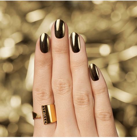 Black onyx and chrome powder in gold digger Black With Gold Chrome Nails, Black Nails With Gold Chrome, Black Gold Chrome Nails, Black And Gold Chrome Nails, Opi Chrome Powder, Opi Chrome, Black Chrome Nails, Black Gold Nails, Gold Chrome Nails