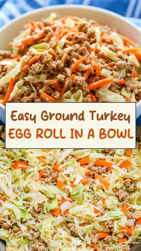 Try this delicious twist on a classic dish with our ground turkey egg roll in a bowl recipe! Packed with flavor and easy to make, this dish is perfect for a quick and healthy meal. Enjoy the savory blend of ground turkey, crunchy veggies, and savory seasonings all in one bowl. Whether you're following a specific diet or simply looking for something new to try, this recipe is sure to become a family favorite. Ground Turkey Spring Rolls, Appetizers With Ground Turkey, Ground Turkey Lunches, How To Make Ground Turkey Taste Better, Ground Turkey And Asparagus Recipes, Renal Diet Ground Turkey Recipes, Ideas For Ground Turkey, Ground Turkey Egg Roll In A Bowl, Ground Turkey Recipes Lunch