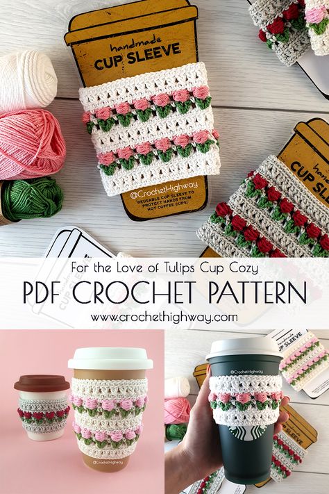 The pattern is fully customizable and provides detailed instructions on adjusting the cup sleeve to fit any cup! The pattern uses 100% mercerized cotton to achieve that breathtaking stitch definition. Crochet Cup Sleeve Free Pattern, Crochet Mug Sleeve, Cup Sleeve Crochet Pattern, Crochet Coffee Sleeve Pattern, Crochet Flower Cup Cozy, Cup Sleeve Crochet, Cup Sleeve Pattern, Crochet Cup Sleeve, Market Patterns