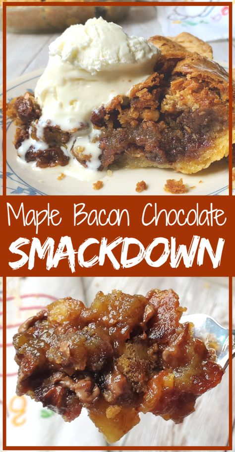 Dessert With Bacon, Desserts With Bacon, Maple Bacon Pie, Maple Bacon Brownies, Maple Bacon Desserts, Maple Bacon Dessert Recipes, Maple Bacon Blondies, Whiskey Caramel Marshmallow Bacon Bark, Maple Bacon Butter Tarts