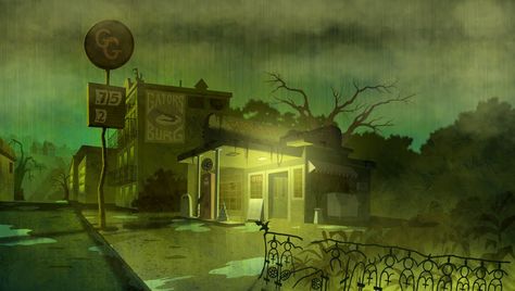 Stephen Nicodemus: More Scooby Doo, Gatorsburg! Professor Utonium, Mystery Incorporated, Scooby Doo Pictures, Spooky Background, Scooby Doo Mystery Inc, Background Motion, Scooby Doo Mystery Incorporated, Vis Dev, Scooby Doo Mystery