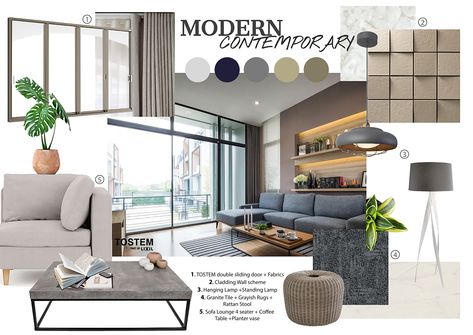 MODERN CONTEMPORARY | Behance Modern Contemporary Mood Board, Contemporary Mood Board, Contemporary House Interior, Contemporary Interior Design Living Room, Modern Contemporary Interior Design, Contemporary Style Interior, Interior Design Portfolio Layout, Color Palette Interior Design, Materials Board Interior Design