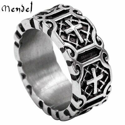 /- MENDEL Mens Stainless Steel Gothic Christian Cross Band... Boys Jewelry, Retro Ring, Rock Jewelry, Estilo Hip Hop, Christian Cross, Cross Ring, Mens Leather Bracelet, Ring For Men, Mens Accessories Jewelry