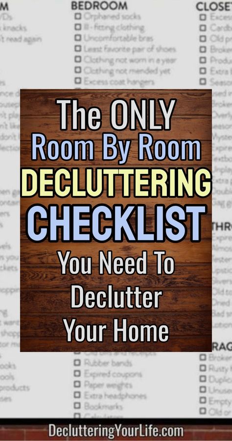 Need a decluttering plan? Not sure where to START? Grab this room by room decluttering checklist and plan to declutter, clean and get seriously organized starting in the best room to declutter FIRST. Declutter Room By Room Checklist, Home Declutter Checklist, House Declutter Plan, Things Needed For New Home, Declutter And Organize Checklist, How To Declutter Your Home, Decluttering Plan, Kitchen Clutter Solutions, Declutter List