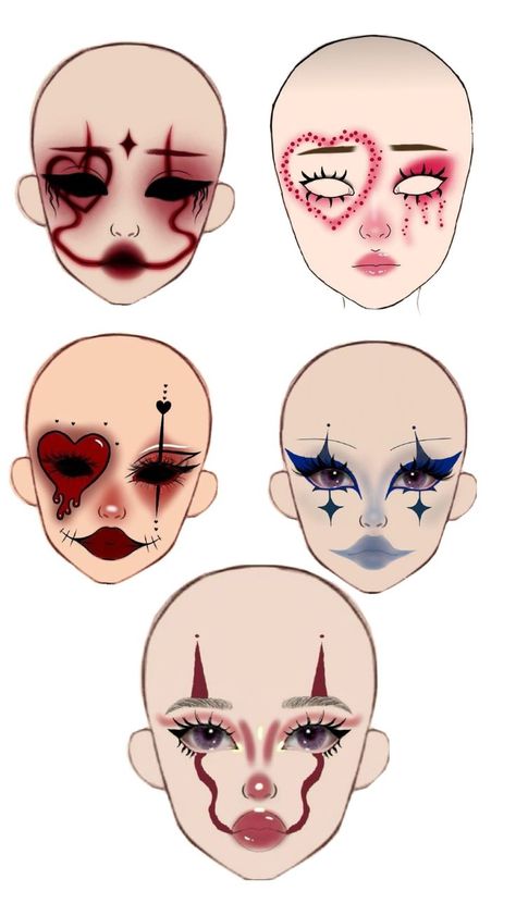 Clown Doll Makeup, Face Charts Makeup, Clown Ideas, Clown Makeup Tutorial, Makeup Combo, Clown Halloween Costumes, Makeup Charts, Gif Terror, Creepy Makeup