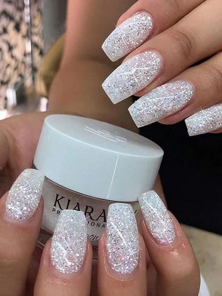 Safe Nails, Sns Nails Colors, Sky Nails, Manikur Kuku, Sns Nails, White Glitter Nails, Nails Glitter, Bride Nails, Dip Powder Nails