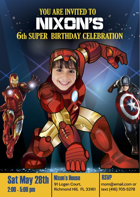 Avengers Birthday Party Invitations, Ironman Invitation, Ironman Cartoon, Avengers Party Invitation, Ironman Party, Ironman Birthday, Iron Man Birthday Party, Iron Man Party, Avengers Birthday Party