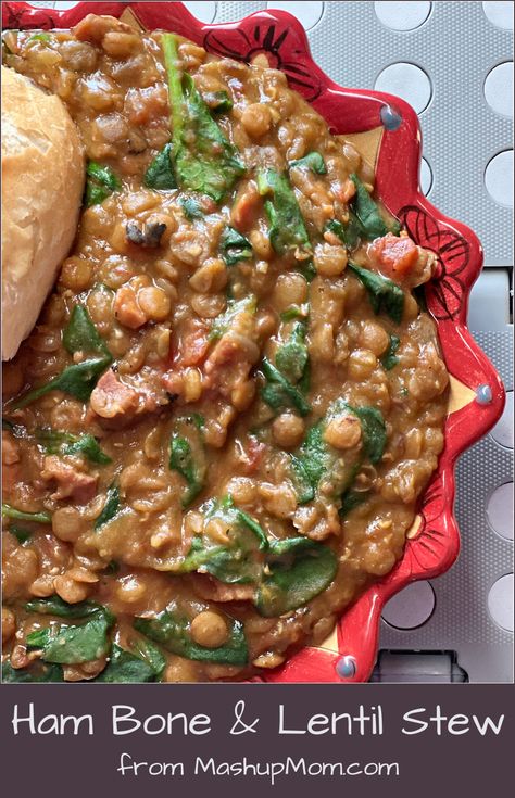 Ham Bone & Lentil Stew fills you up and warms your bones; it's a great hearty comfort food recipe to use up your ham bone after any holiday! Keep dinner simple (and simply delicious), whether you choose to make this one in your slow cooker or your electric pressure cooker. Slow Cooker Lentil Soup, Dinner Simple, Aldi Meal Plan, Slow Cooker Times, Slow Cooker Lentils, Slow Cooker Ham, Ham Bone, Hearty Comfort Food, Best Instant Pot Recipe