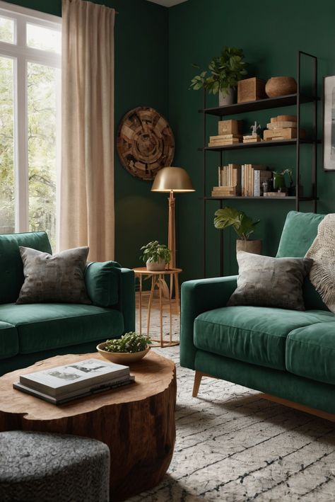 Forest Green Lounge, Sw 0041 Dard Hunter Green, Forest Green Living Room Walls, Army Green Living Room, Green Sitting Room Ideas, Forest Green Living Room Decor, Hunter Green Living Room, Dard Hunter Green, Forest Green Living Room