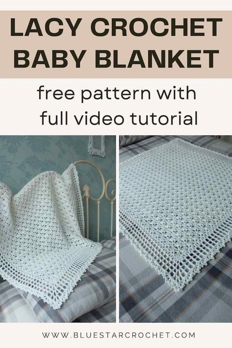 This is a free lacy crochet baby blanket pattern you can use to make a stunning heirloom baby blanket for a new arrival. Worked in corner to corner style, it is easily adjustable. Crochet Square Afghan Patterns Free, Easy Baby Crochet Blanket, Corner To Corner Crochet Pattern Free, Fingering Weight Yarn Patterns Crochet, Lacy Crochet Baby Blanket, Baby Crochet Blanket Patterns, Easy Baby Crochet, Crochet Baby Blanket Borders, Crochet Baby Blanket Patterns