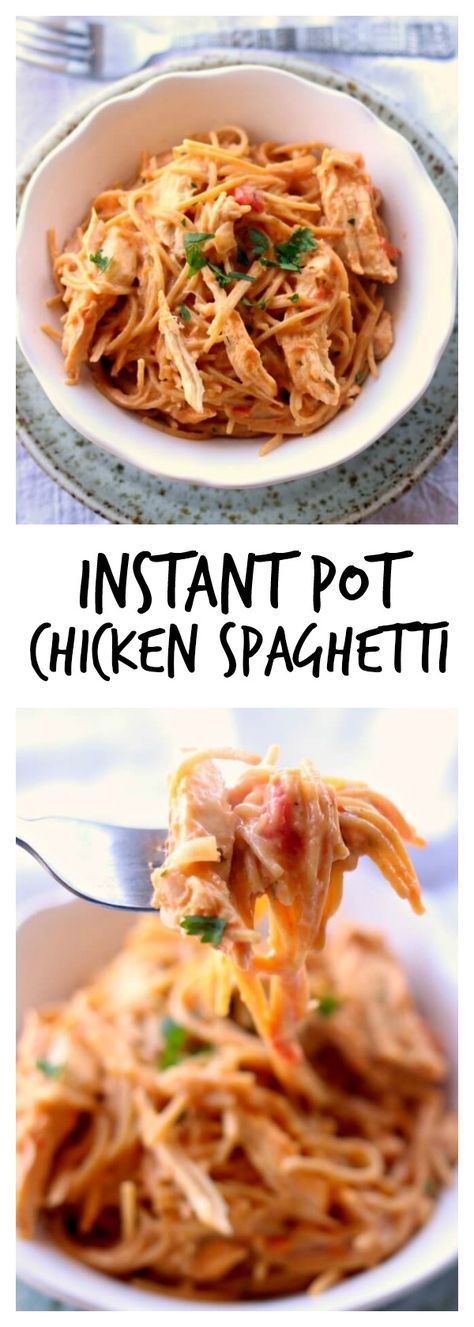 Instant Pot Chicken Spaghetti–creamy spaghetti with shredded chicken blasted with tons of flavor from seasonings and a can of Rotel.  An easy weeknight dinner that your whole family will love. Make it quickly in your electric pressure cooker. #instantpot #instapot Instant Pot Chicken Spaghetti, Creamy Spaghetti, Chicken Spaghetti Recipes, Instant Pot Pasta Recipe, Chicken Spaghetti, Easy Weeknight Dinner, Electric Pressure Cooker, Spaghetti Recipes, Instapot Recipes